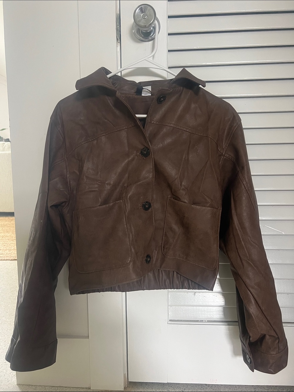 Women’s Brown faux Leather Button-Up Jacket